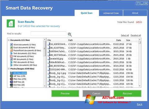 Petikan skrin Smart Data Recovery untuk Windows 7