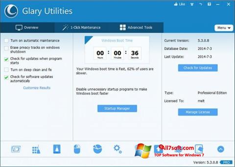 Petikan skrin Glary Utilities Pro untuk Windows 7