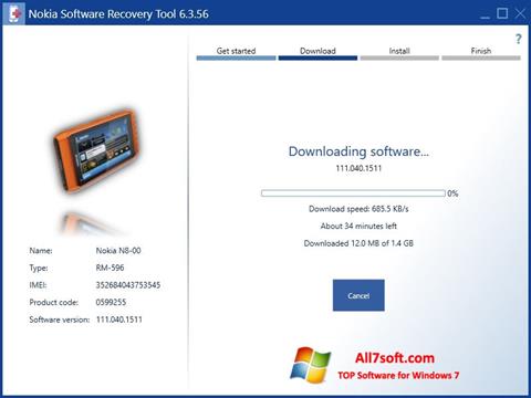 Petikan skrin Nokia Software Recovery Tool untuk Windows 7