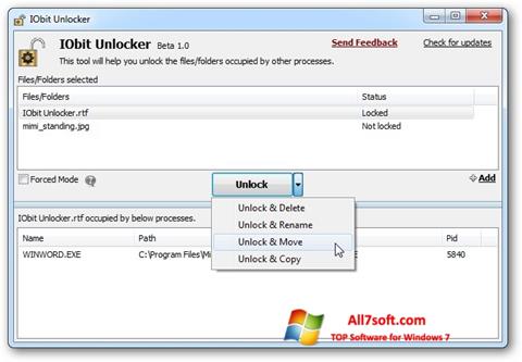 Petikan skrin IObit Unlocker untuk Windows 7