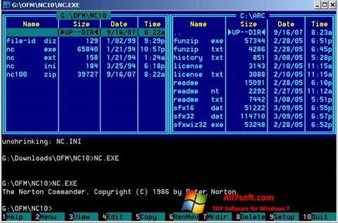 Petikan skrin Norton Commander untuk Windows 7