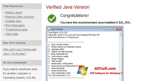 Petikan skrin Java untuk Windows 7