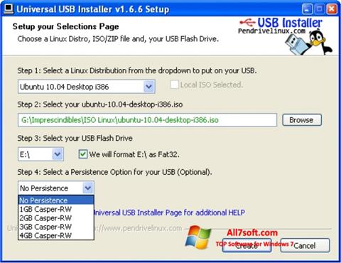 Petikan skrin Universal USB Installer untuk Windows 7