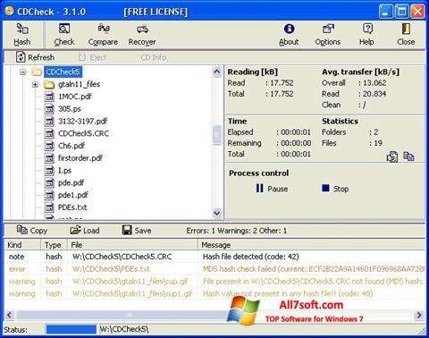 Petikan skrin CDCheck untuk Windows 7