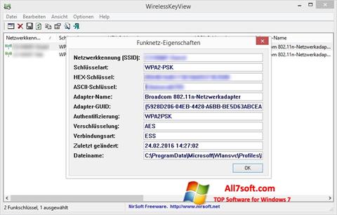 Petikan skrin WirelessKeyView untuk Windows 7