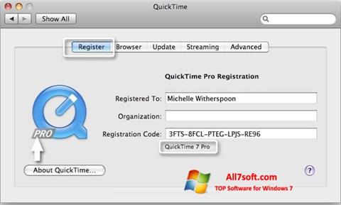 Petikan skrin QuickTime Pro untuk Windows 7