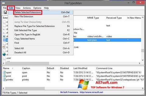 Petikan skrin Unassociate File Types untuk Windows 7