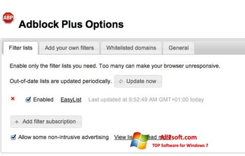 Petikan skrin Adblock Plus untuk Windows 7