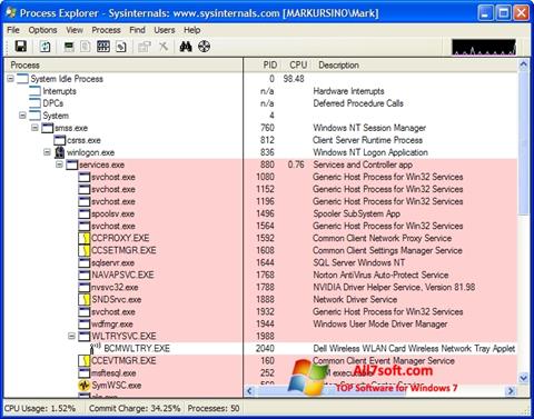 Petikan skrin Process Explorer untuk Windows 7