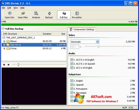 Petikan skrin DVD Shrink untuk Windows 7