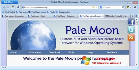 Petikan skrin Pale Moon untuk Windows 7
