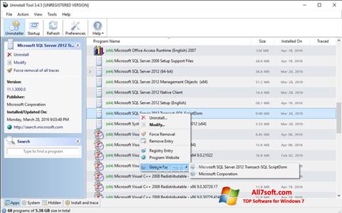 Petikan skrin Uninstall Tool untuk Windows 7