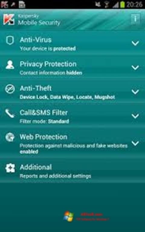 Petikan skrin Kaspersky Mobile Security untuk Windows 7