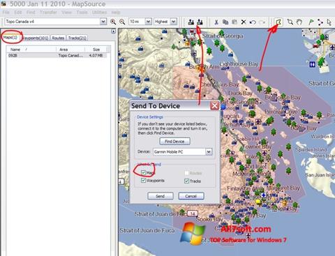 Petikan skrin MapSource untuk Windows 7