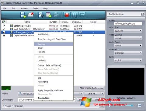 Petikan skrin Xilisoft Video Converter untuk Windows 7