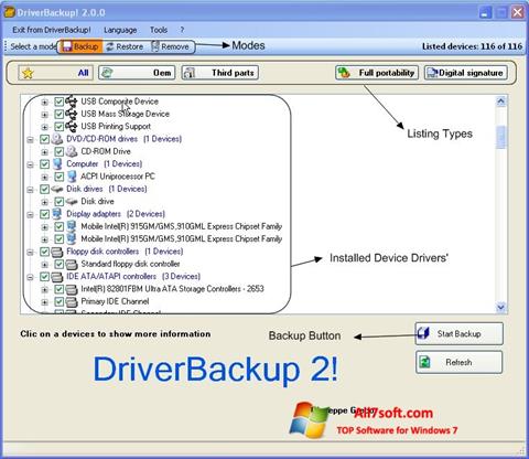 Petikan skrin Driver Backup untuk Windows 7