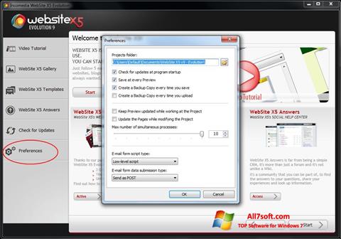 Petikan skrin WebSite X5 untuk Windows 7