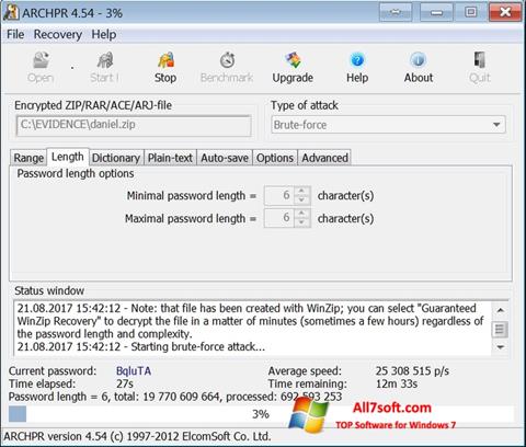 Petikan skrin Advanced Archive Password Recovery untuk Windows 7
