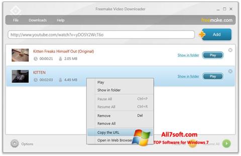 Petikan skrin Freemake Video Downloader untuk Windows 7